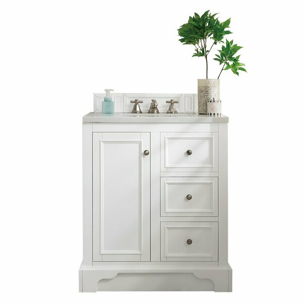 James Martin Vanities De Soto 30in Single Vanity, Bright White w/ 3 CM Arctic Fall Solid Surface Top 825-V30-BW-3AF